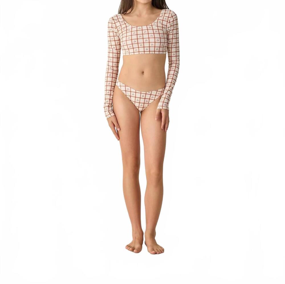 NEW RYLEE + CRU teen rashguard bikini set in cherry check